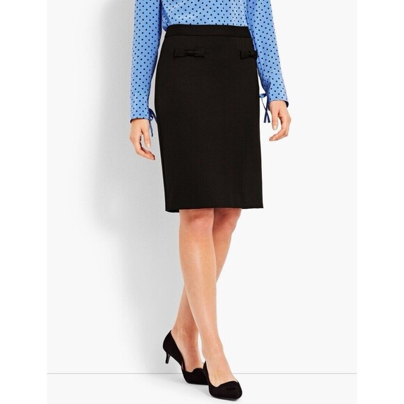 Talbots Dresses & Skirts - Talbots Women 6 Black Refined Ponte Knit Front Bow Detail Pencil Skirt Stretch